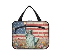 The Statue of Liberty Independence Day Flowers Hanging Travel Bags for Men with Hook, Designer Chic Shave kit for Essentials for Women Work estuche para guardar maquillaje L