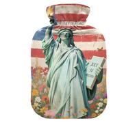 The Statue of Liberty Independence Day Flowers hot-Water Bottle with Soft Cover, 2L hot Water Bag for ( Scenario), Tummy Warmer, Bolsa de calor para Dolor Menstrual