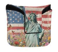 The Statue of Liberty Independence Day Flowers Mallet Style Putter Cover with Magnetic Closure Golf Putters Headcovers for Men and Women PU Leather