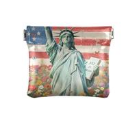 The Statue Of Liberty Independence Day Flowers PU Leather Small Coin Fancy Card Holder for Women