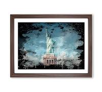 The Statue of Liberty New York City No.2 Modern CB Framed Print | A2 Walnut Framed Wall Art | Ready to Hang | Modern Cityscape Picture | Living Room Bedroom Lounge Office
