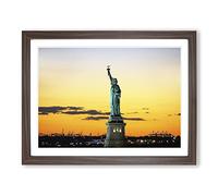 The Statue of Liberty New York No.1 Modern Framed Print | A4 Walnut Framed Wall Art | Ready to Hang | Modern Cityscape Picture | Living Room Bedroom Lounge Office