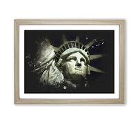The Statue Of Liberty Vol.2 Paint Splash Modern Art Framed Wall Art Print, Ready to Hang Picture for Living Room Bedroom Home Office Décor, Oak A4 (34 x 25 cm)
