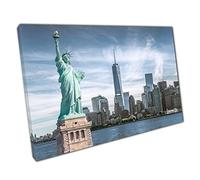 The Statue Of Liberty With World Trade Centre In The Background New York Landmarks Wall Art Print On Canvas Picture For Home Office Decor 76x51cm (30x20In)