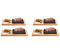 The SteakStones Steak Plate & Sauces Set, an Official SteakStones Hot Stone Cooking Product. A Fun, Interactive Way to Enjoy Steak on The Stone Using Lava Stone as seen on Dragons Den, Set of 4