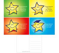 The Sticker Factory OP-10052 32 A6 Star reward postcards: mixed captions: 8 each of 4 designs,blue|green|orange|yellow|white
