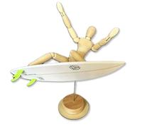 The Stokies 8 inch Wooden Surf Figure 7 inch Shortboard Surfboard GreenTri-Fins Surfer Statue Real Model Surfboard Original Surfing Sculpture Endless Poses for Visualization Home Office Beach Decor