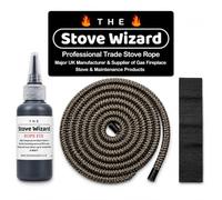 The Stove Wizard Stove Rope Kit 10mm x 2.5m Black 50ml Glue 100mm Tape | UK-made complete kit with 2.5m stove rope, 50 ml Rope Fix adhesiv to 800°C and 100 mm end-seal tape