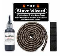 The Stove Wizard Stove Rope Kit 12mm x 2.5m Black 50ml Glue 100mm Tape | UK-made complete kit with 2.5m stove rope, 50 ml Rope Fix adhesiv to 800°C and 100 mm end-seal tape