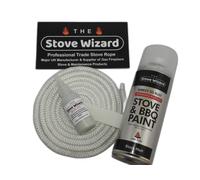 The Stove Wizard White Stove Rope Plus Stove Paint 400ml Paint Kit 6mm x 2.5m Long with Large 50ml Super Seal Adhesive Flues Glass Door Seals Wood Burning BBQ Paint Replacement Made In The UK