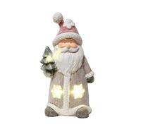 The Straits Trading Company Light Up LED Glitter Santa and Tree Statue Resin 41.5cm Decoration Ornament Festive Xmas Décor Battery Operated