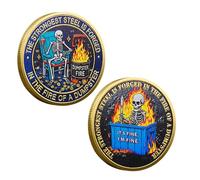 The Strongest Steel Is Forged in the Fire of a Dumpster Skeleton Commemorative Coin - Humor Skeleton Sitting & Burning Trash Can Design Iron Coin for Collectors and Display