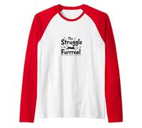 The Struggle is Furreal: Funny Cat Lover Quote Raglan Baseball Tee, Men, Red/White, L
