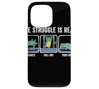 The Struggle Is Real Cartoon Dinosaur Workout Humor Gym Case for iPhone 13 Pro