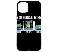 The Struggle Is Real Cartoon Dinosaur Workout Humor Gym Case for iPhone 15 Plus