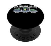 The Struggle Is Real Cartoon Dinosaur Workout Humor Gym PopSockets Adhesive PopGrip