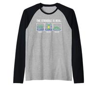 The Struggle is Real Cartoon Dinosaur Workout Humor Gym Raglan Baseball Tee