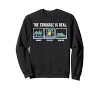 The Struggle Is Real Cartoon Dinosaur Workout Humor Gym Sweatshirt