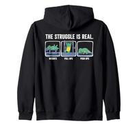 The Struggle Is Real Cartoon Dinosaur Workout Humor Gym Zip Hoodie