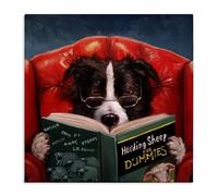 The Stupell Home Decor Herding Sheep Dog Reading for Dummies Funny Painting Canvas Wall Art, 17 x 17, Made in USA