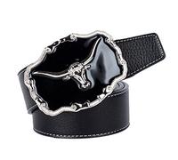 THE STYLE SUTRA® - American buffalo head buckle leather belt cowboy black | Men's Accessories | Belts, black, As per description, black, As per description