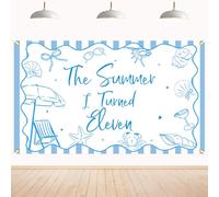 The Summer I Turned 11 Backdrop - Summer Tropical Pool 11th Birthday Decor, Summer Beach 11th Birthday Party Decorations 6 * 3.6ft
