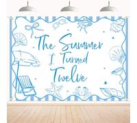 The Summer I Turned 12 Backdrop - Summer Tropical Pool 12th Birthday Decor, Summer Beach 12th Birthday Party Decorations 7x5ft