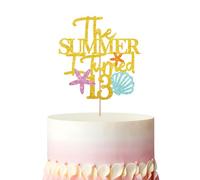 The Summer I turned 13 Cake Topper, Gold Glitter 13th Birthday Decoration, Coastal Birthday Ocean Beach Baby Shower Seashell Coquette Party Decorations