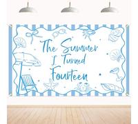 The Summer I Turned 14 Backdrop - Summer Tropical Pool 14th Birthday Decor, Summer Beach 14th Birthday Party Decorations 6 * 3.6ft