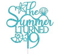 The Summer I Turned 19 Cake Topper, Summer Nineteen Birthday Party Decoration, Beach Starfish Themed 19th Birthday Decorations Blue Glitter