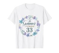 The Summer I Turned 33. Floral 33rd Birthday Women's Girls Value Graphic T-Shirt, Men, White, M