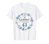 The Summer I Turned 43. Floral 43rd Birthday Women's Girls Value Graphic T-Shirt, Men, White, L