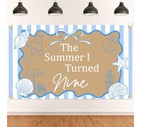 The Summer I Turned Nine Backdrop - Coastal 9th Birthday Decor, Summer Beach 9th Birthday Party Decorations 5 * 3ft