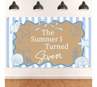 The Summer I Turned Seven Backdrop - Coastal 7th Birthday Decor, Summer Beach 7th Birthday Party Decorations 5 * 3ft