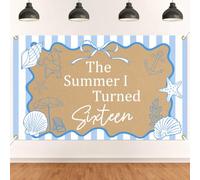 The Summer I Turned Sixteen Backdrop - Coastal 16th Birthday Decor, The Summer I Turned 16 Banner, Summer Beach 16th Birthday Party Decorations 5 * 3ft