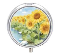 The Summer Stream is Warming Round Pill Box Cute Small Fish Oil Cases Portable 3 Compartment Pill Boxes Round Pill Case with Mirror for Vitamins Medication Supplements Gift