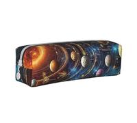 The Sun and Other Planets Pencil Case Portable Cylindrical Pencil Pouch with Zipper Leather Cosmetic Pouch Bag