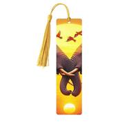 The Sun and The Elephant Animals Unique Double-Sided Artwork Printed Wooden Bookmarks, Artistic Book Accessories Birthday Presents for Men Women Presents for Book Lovers