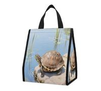 The Sun-Bathing Turtle Insulated Lunch Bag Box, 12L Capacity with Dual Side Pockets, Foldable Cooler Tote, Leakproof Lunch Cooler Bag, Reusable Picnic Tote Bags for Work Travel Office Beach