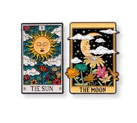 The Sun & The Moon Tarot Card Pins | 2-Set Mystical Brooches Bundle For Backpack & Clothes | Esoteric Novelty Buttons For Spiritual Men And Witchy Women