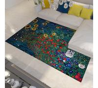 The Sunflower Rugs Living Room Large Machine Washable Rug 90x150cm Gustav Klimt Classical Floral Yellow Area Rugs for Bedroom Rug Vintage Retro Rugs Anti Slip Fluffy Carpet for Office Kitchen