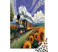 The Sunflower Train Shuttles through A Sea of Blooming Flowers Puzzle 38x26cm/1000pcs Puzzles, Die Für Erwachsene Und Personen Ab 14 Jahren Geeignet Sind