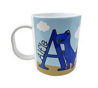 The Supreme Gift Company Personalised Alpha Blue Dinosaur Kids Mug - 11oz BPA-Free Polymer Mug with Custom Initial & Name - Unbreakable Children’s Cup, Microwave & Dishwasher Safe