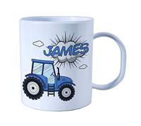 The Supreme Gift Company Personalised Blue Tractor Kids Mug - 11oz BPA-Free Polymer Unbreakable Cup with Custom Name - Microwave & Dishwasher Safe Children’s Drink Mug