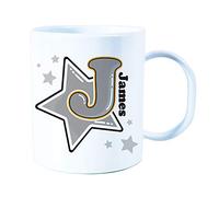 The Supreme Gift Company Personalised Cartoon Grey Star Plastic Unbreakable Kids Cup, Toddler Cup Birthday Present