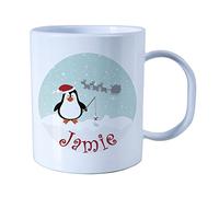 The Supreme Gift Company Personalised Christmas Penguin Kids Cup - BPA Free Plastic Unbreakable Mug, Custom Name Toddler Drinks Cup for Boys & Girls, Dishwasher Safe