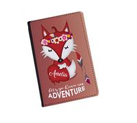 The Supreme Gift Company Personalised Fox Adventure Passport Cover - Custom Name PU Leather Travel Case for Women & Girls