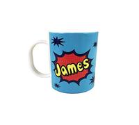 The Supreme Gift Company Personalised POW Blue Superhero Children’s Mug - 11oz BPA-Free Polymer Mug with Custom Name - Unbreakable Kids Comic Cup, Microwave & Dishwasher Safe