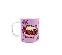 The Supreme Gift Company Personalised POW Pink Superhero Children’s Mug - 11oz BPA-Free Polymer Mug with Custom Name - Unbreakable Kids Comic Cup, Microwave & Dishwasher Safe