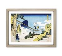 The Suspension Bridge On The Border Of Hida And Etchu Provinces By Katsushika Hokusai Asian Japanese Canvas Wall Art Print Ready to Hang, Framed Picture for Home Décor, Oak A4 (34 x 25 cm)